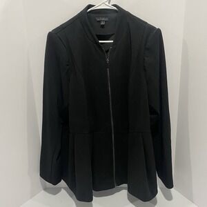 Lane Bryant Women's Size 22 Black Full Zip Peplum Stretch Long Sleeve Blazer